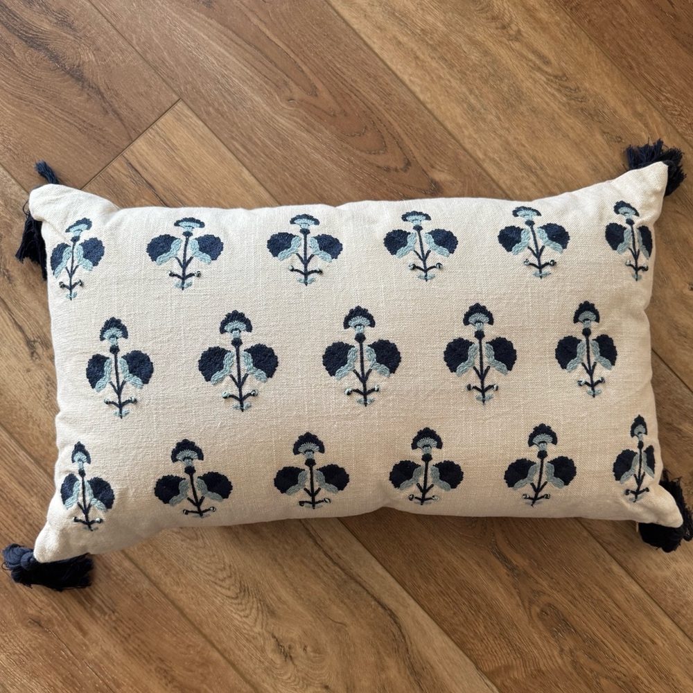 Block Print Embroidered Lumbar Pillow